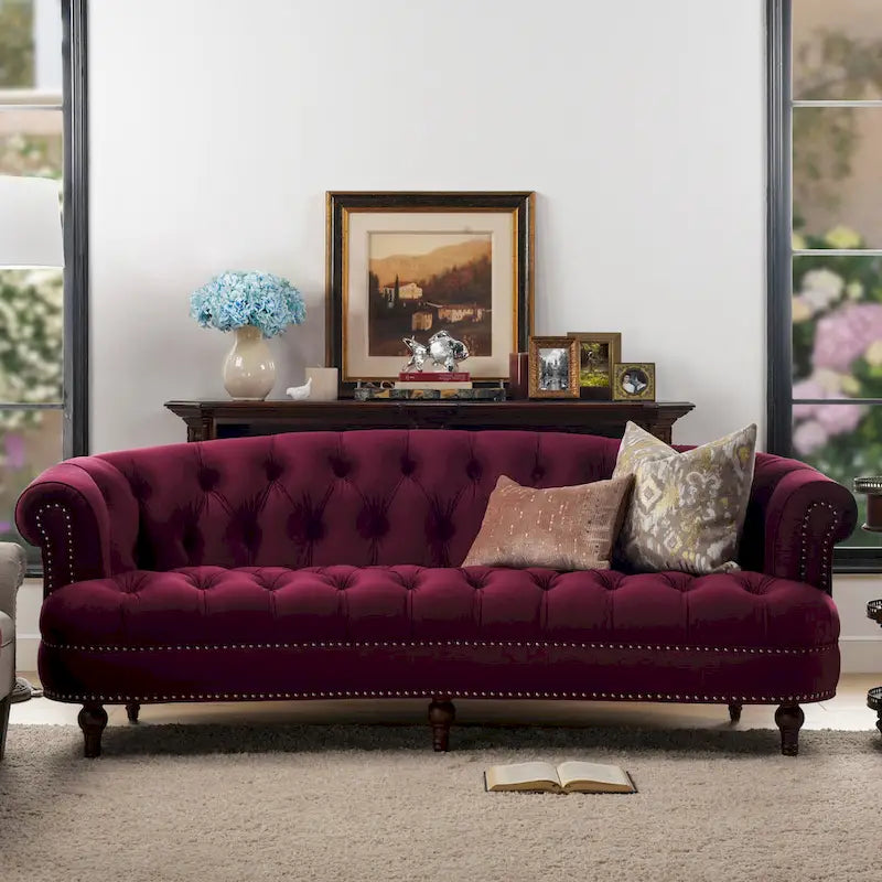 Canapé capitonné chesterfield La Rosa 84 en velours, style moderne du milieu du siècle