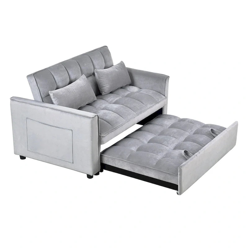 Causeuse futon moderne en velours avec dossier inclinable et poches, 2 places — Gris foncé / Gris clair / Bleu / Noir
