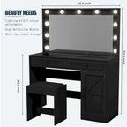 Coiffeuse de ferme Roomfitters avec lumières, coiffeuse avec porte coulissante, table de maquillage à 2 tiroirs avec miroir éclairé