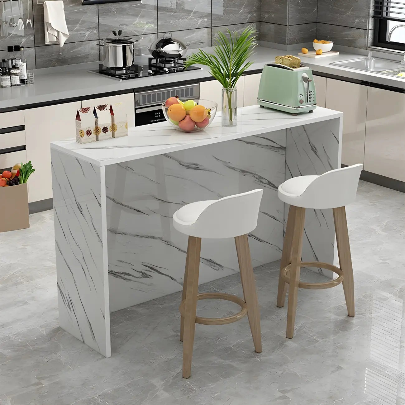 Table de bar longue rectangulaire blanche en bois pour salon
