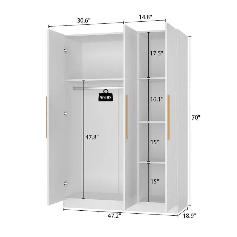 Armoire de rangement en bois avec 6 cubes de rangement et tringle à vêtements