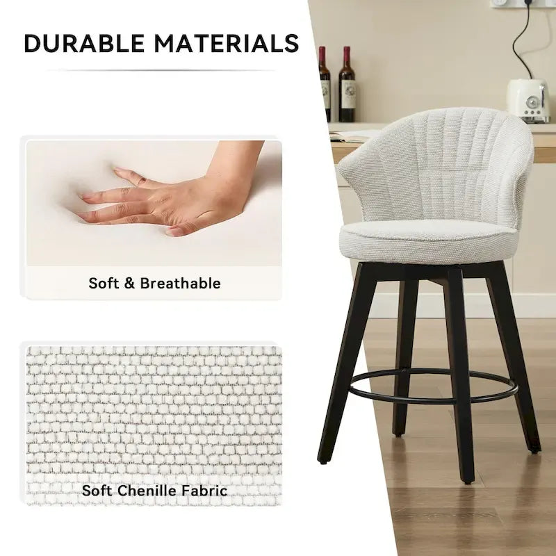 Lot de 2 tabourets de bar pivotants, chaises de salle à manger rembourrées avec large dossier, chaises de hauteur comptoir avec pieds en métal