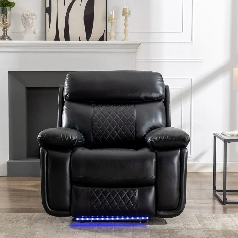 Canapé inclinable électrique avec chargeur sans fil, liseuse, lumière LED pour salon, similicuir, port AC/USB, porte-gobelet, noir