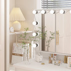 Coiffeuse LED de luxe avec 9 tiroirs, station de maquillage élégante