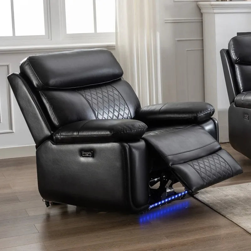 Canapé inclinable électrique avec chargeur sans fil, liseuse, lumière LED pour salon, similicuir, port AC/USB, porte-gobelet, noir