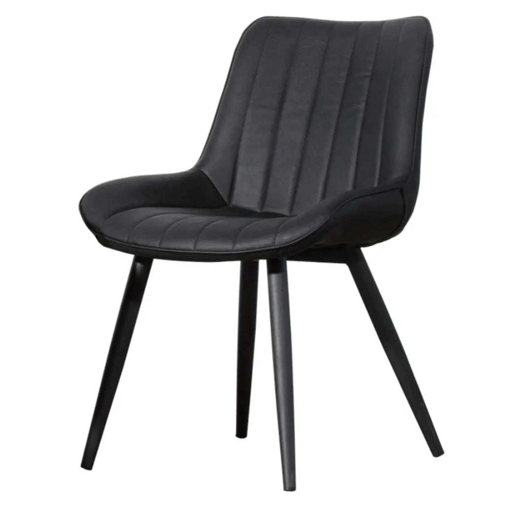 Chaise de salle à manger simple en cuir rembourré avec dossier solide et pieds en métal