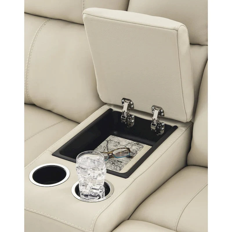 Causeuse inclinable électrique beige Ashley Dahlmoore Signature Design avec console – 76 L x 42 P x 40 H