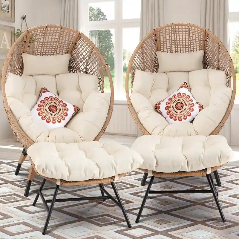 FINCATI Fauteuil Œuf d'intérieur, Fauteuil Œuf d'extérieur 200 kg, Fauteuil Œuf surdimensionné avec pouf, Fauteuil Œuf de luxe confortable avec repose-pieds