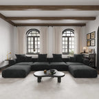 Grand canapé modulaire sectionnel en velours côtelé, en forme de U, 4 places avec 2 poufs et 5 oreillers