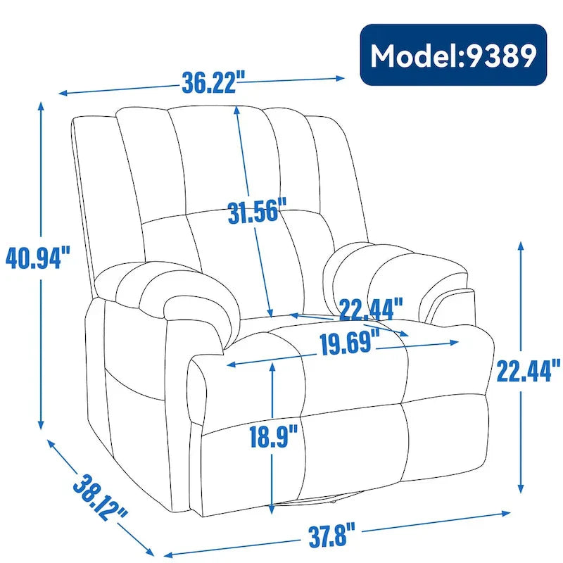 Fauteuil Inclinable Pivotant à Bascule Lazy Boy, Grand Fauteuil Inclinable Manuel Rembourré avec Accoudoirs et Dossier Capitonnés