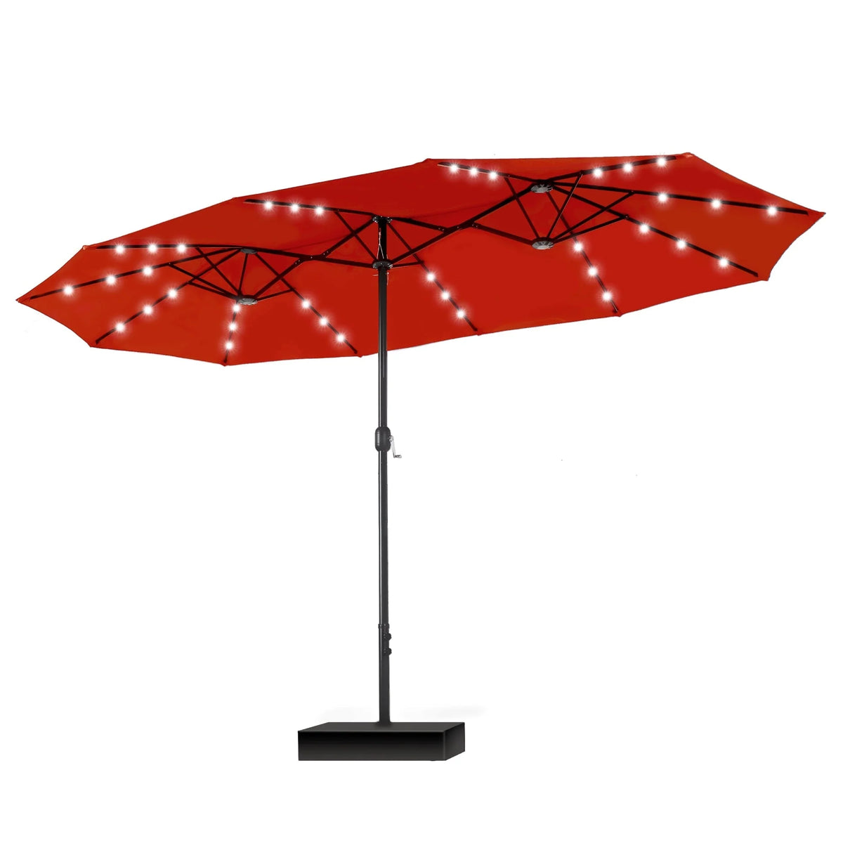 MAISON ARTS Parasol excentré rectangulaire de 4,5 m avec manivelle, parasol de marché double face d'extérieur avec lumières LED solaires et base incluse