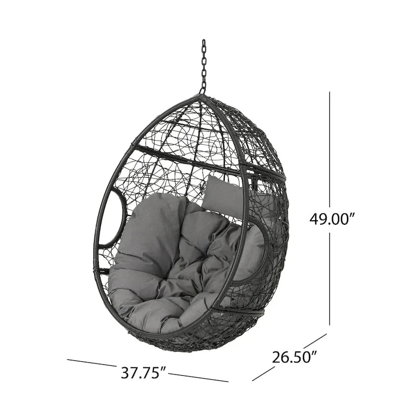 Fauteuil suspendu d'extérieur en osier imperméable avec coussins, siège hamac – Capacité de 136 kg