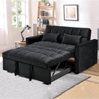 Causeuse futon moderne en velours avec dossier inclinable et poches, 2 places — Gris foncé / Gris clair / Bleu / Noir