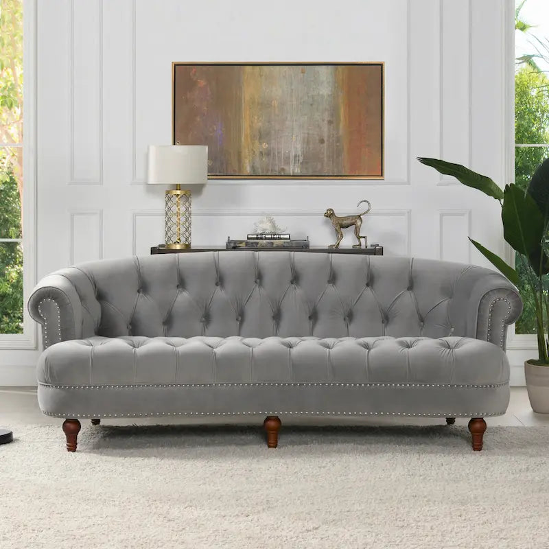 Canapé capitonné chesterfield La Rosa 84 en velours, style moderne du milieu du siècle