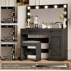 Coiffeuse de ferme Roomfitters avec lumières, coiffeuse avec porte coulissante, table de maquillage à 2 tiroirs avec miroir éclairé
