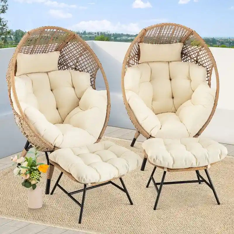 FINCATI Fauteuil Œuf d'intérieur, Fauteuil Œuf d'extérieur 200 kg, Fauteuil Œuf surdimensionné avec pouf, Fauteuil Œuf de luxe confortable avec repose-pieds