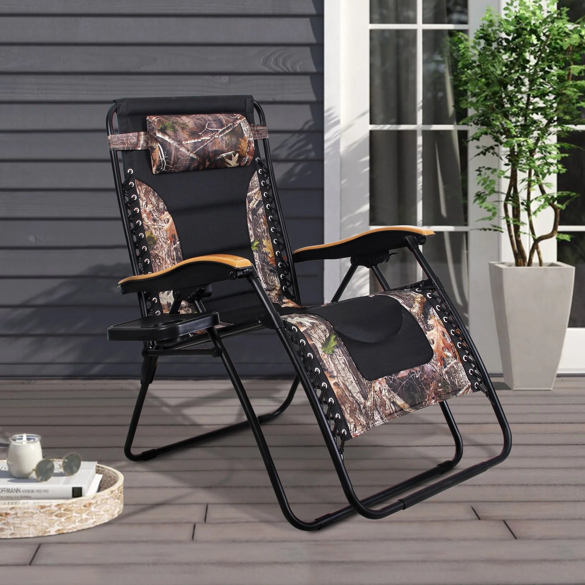 Fauteuil de relaxation zéro gravité XL surdimensionné rembourré avec accoudoirs plus larges et porte-gobelet réglable - N/A