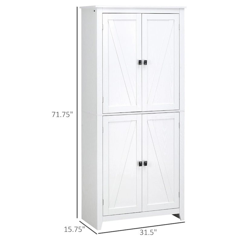HOMCOM Grand garde-manger de cuisine autoportant de 183 cm, organisateur de rangement à 4 portes avec 4 niveaux et étagères réglables, blanc