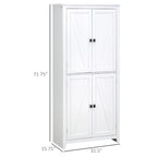 HOMCOM Grand garde-manger de cuisine autoportant de 183 cm, organisateur de rangement à 4 portes avec 4 niveaux et étagères réglables, blanc