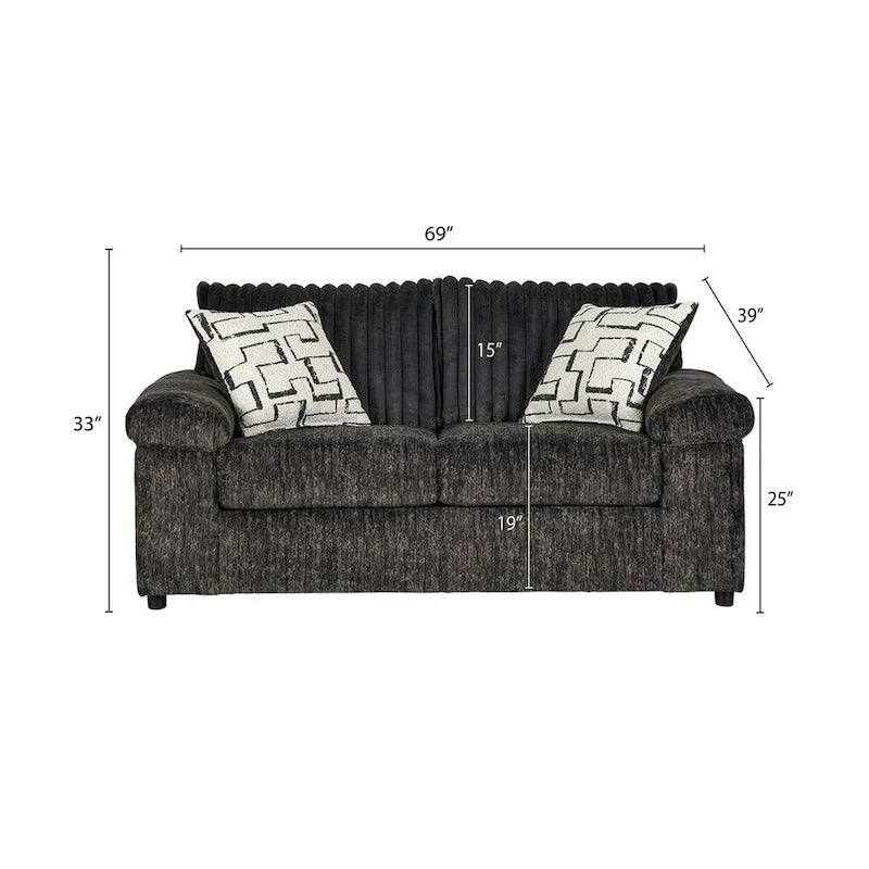 Ensemble canapé, causeuse et fauteuil câlin en velours côtelé à grosses côtes Nason de Roundhill Furniture
