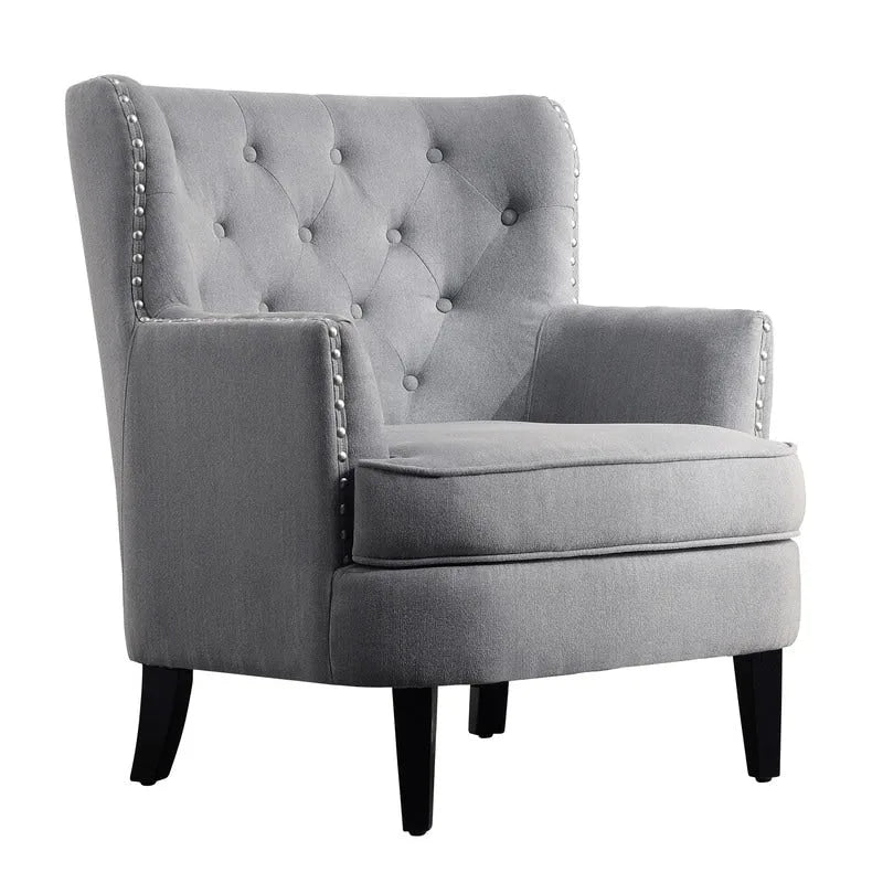 Moser Bay Mignon Fauteuil d'appoint à oreilles capitonné large de 76 cm en velours et lin