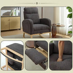 Fauteuil à bascule rembourré moderne de 75 cm de hauteur avec dossier haut, pieds en bois massif et repose-pieds réglable