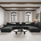 Grand canapé modulaire sectionnel en velours côtelé, en forme de U, 4 places avec 2 poufs et 5 oreillers
