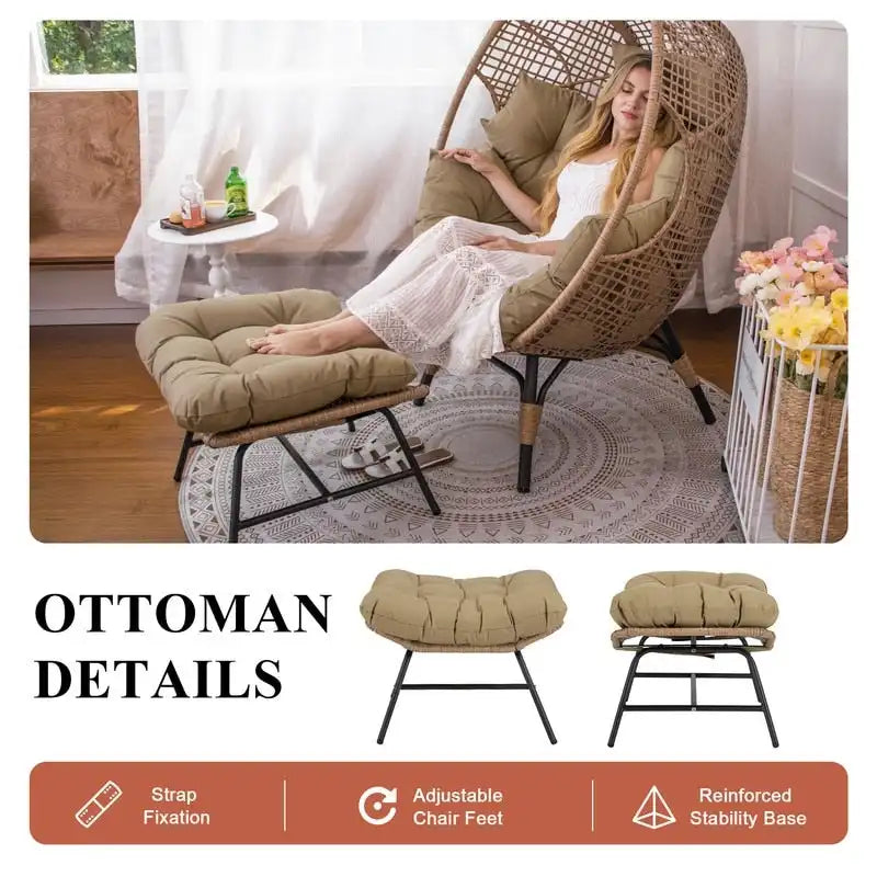 FINCATI Fauteuil Œuf d'intérieur, Fauteuil Œuf d'extérieur 200 kg, Fauteuil Œuf surdimensionné avec pouf, Fauteuil Œuf de luxe confortable avec repose-pieds