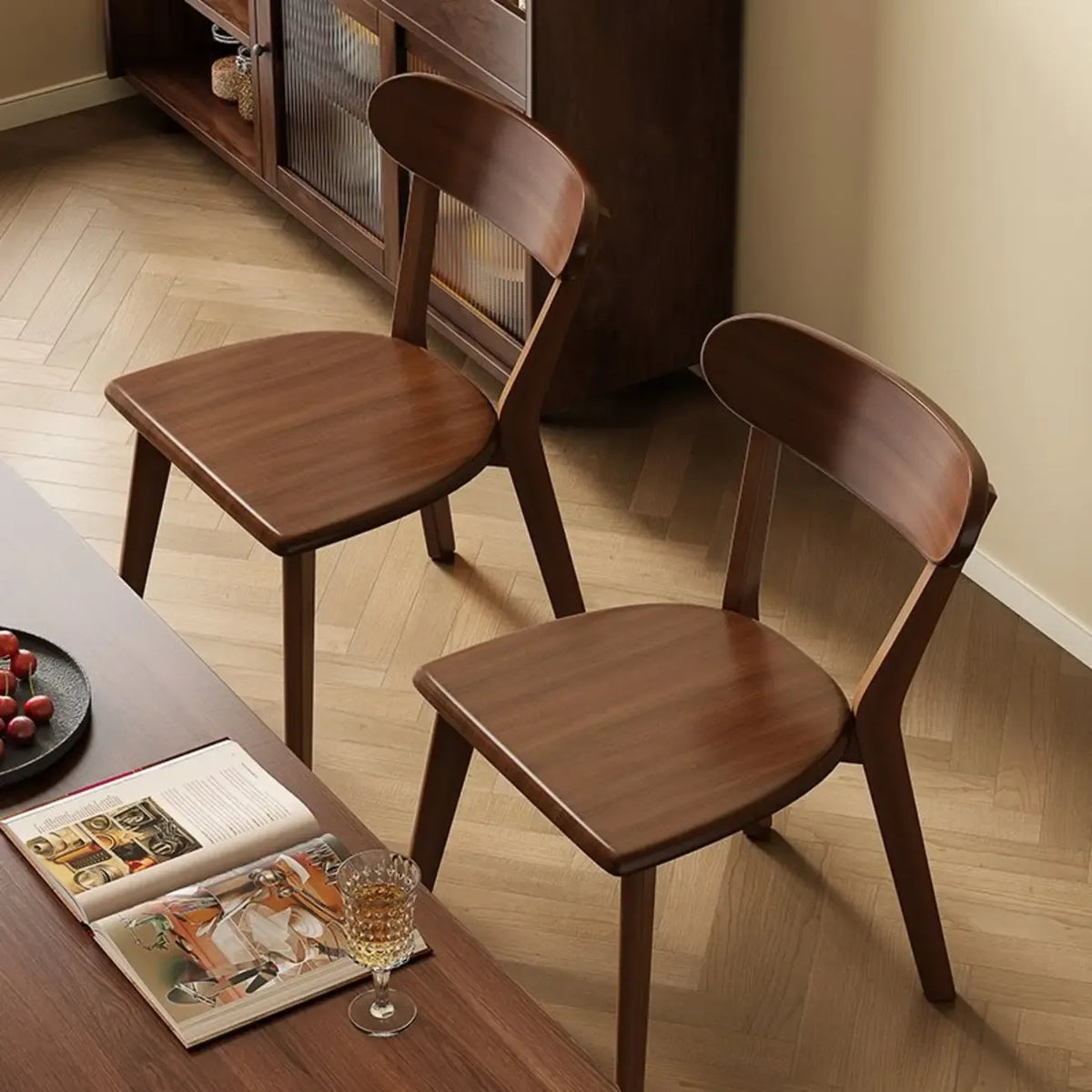 Chaise de salle à manger moderne sans accoudoirs, en bois, à dossier bas et ouvert