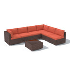 Ensemble de canapé d'angle d'extérieur 7 pièces en osier/acier avec coussins