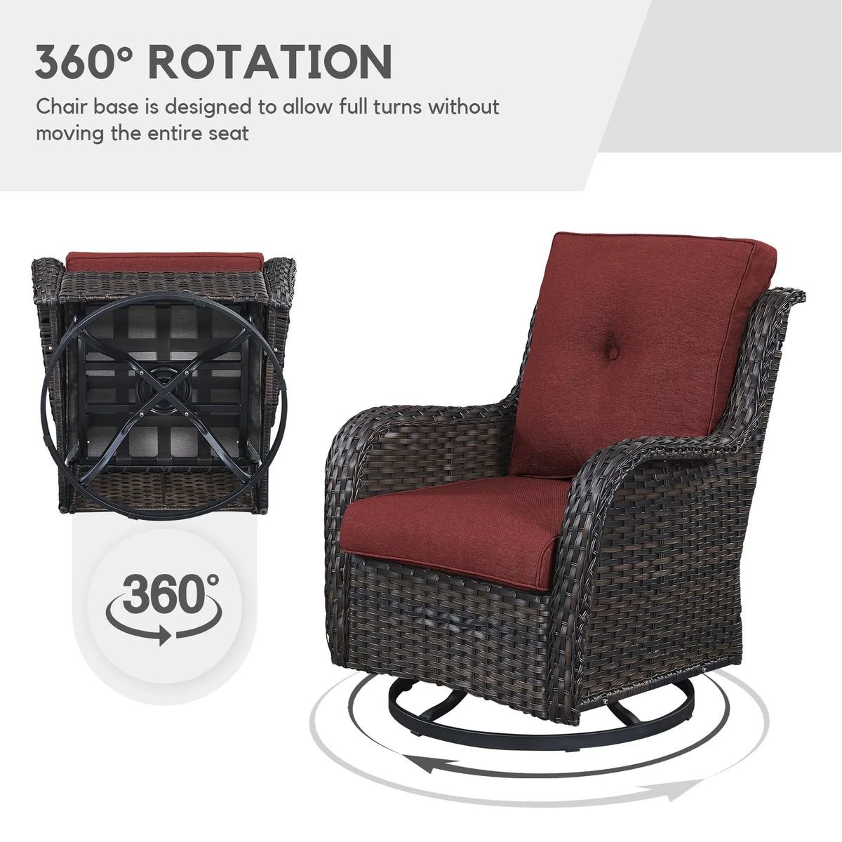 Chaises longues à bascule d'extérieur en osier Gymojoy avec base pivotante (lot de 2)