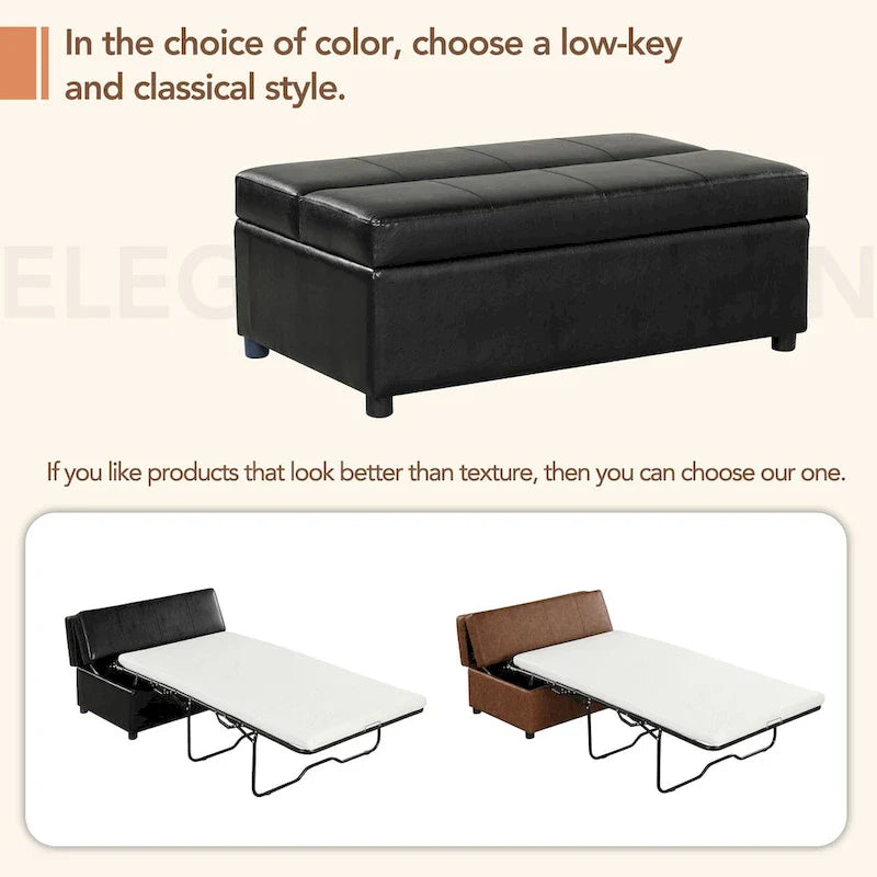 Lit d'appoint pliable ottoman convertible Twin Size avec matelas, canapé-lit rembourré en PU
