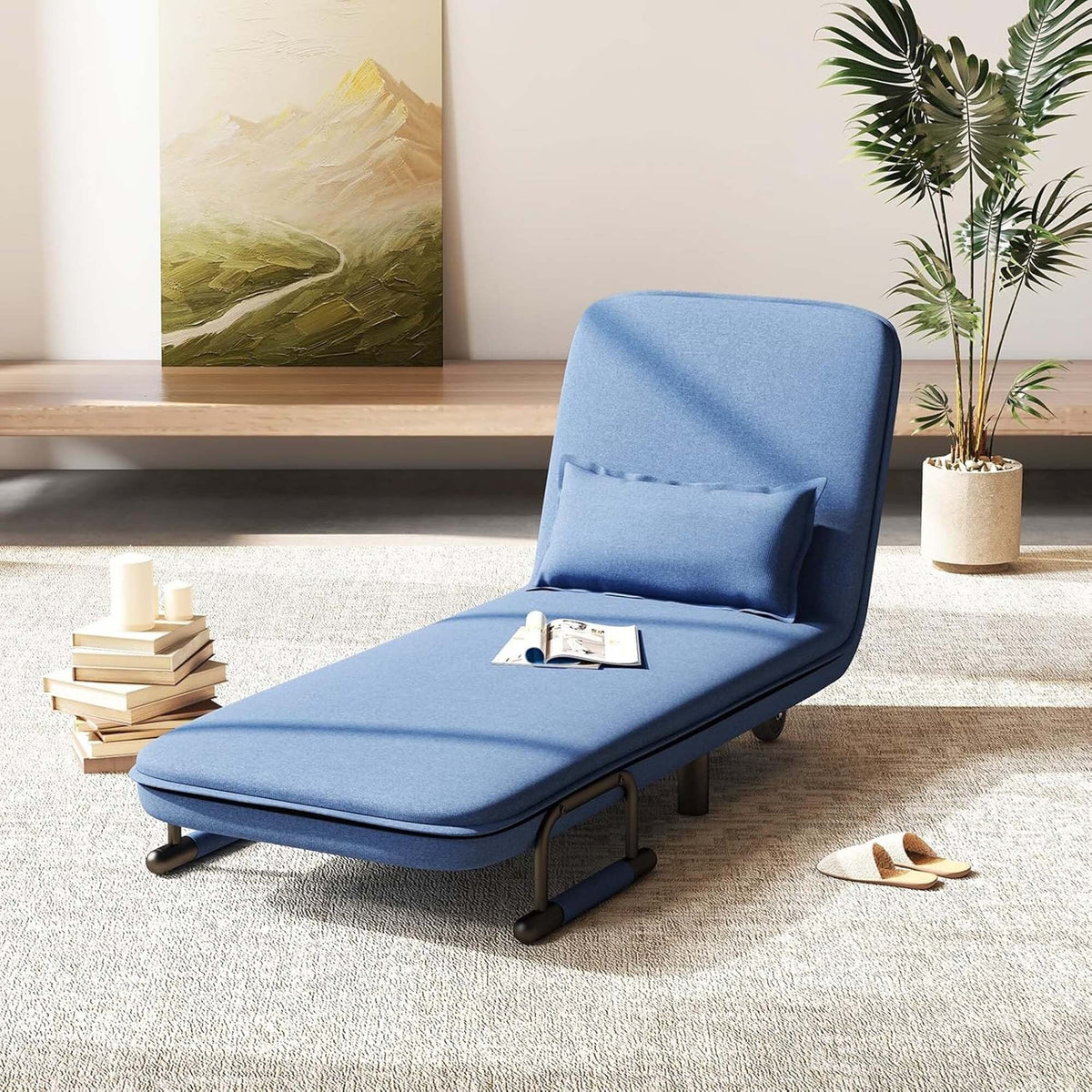 Chaise Longue Pliante Convertible en Lit Canapé avec Dossier Réglable