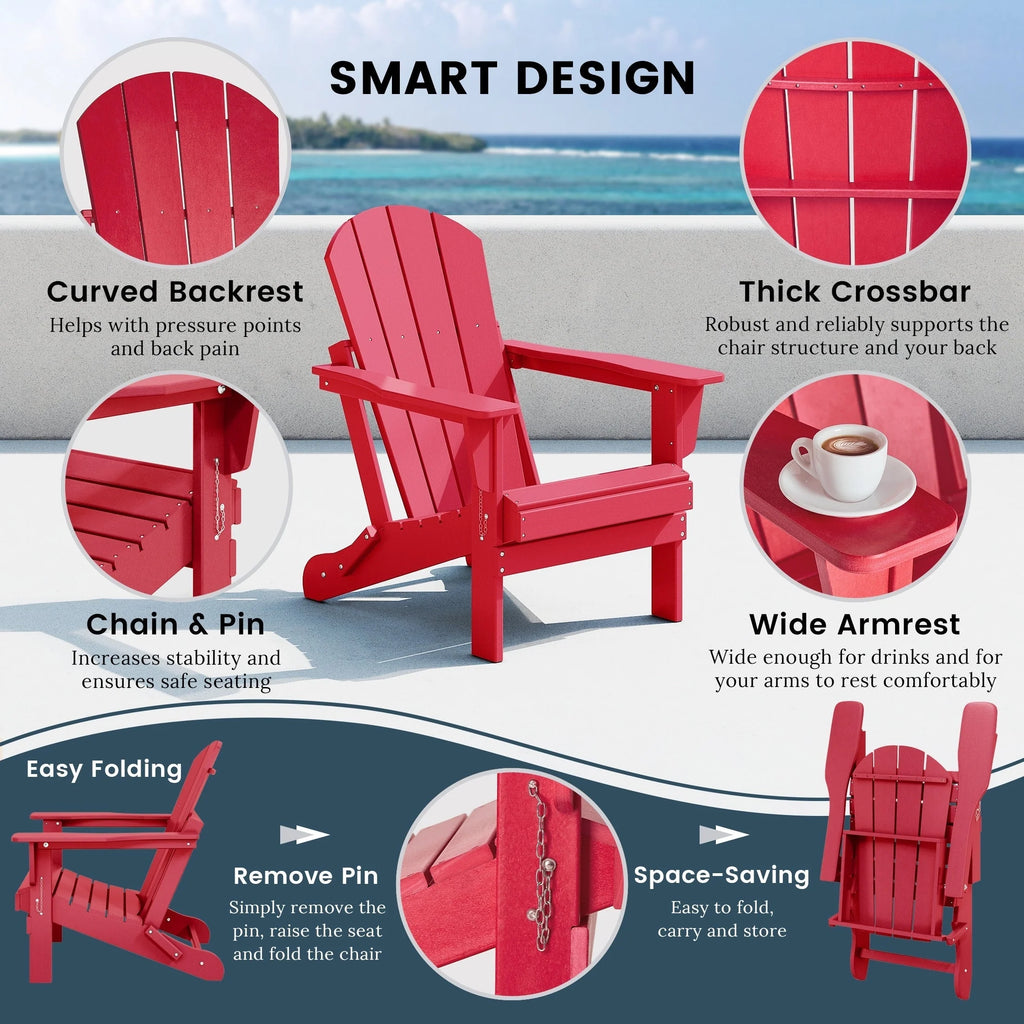 Chaise Adirondack pliante d'extérieur tout temps Polytrends Laguna résistante à la décoloration pour patio