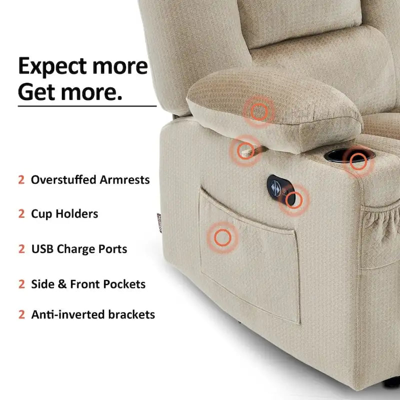 Causeuse inclinable électrique MCombo avec fonction chauffage et massage, en tissu PR648