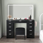 Moasis 46 Coiffeuse avec prise intégrée, miroir éclairé et support pour sèche-cheveux – 55,8 H x 46 L x 11,7 P