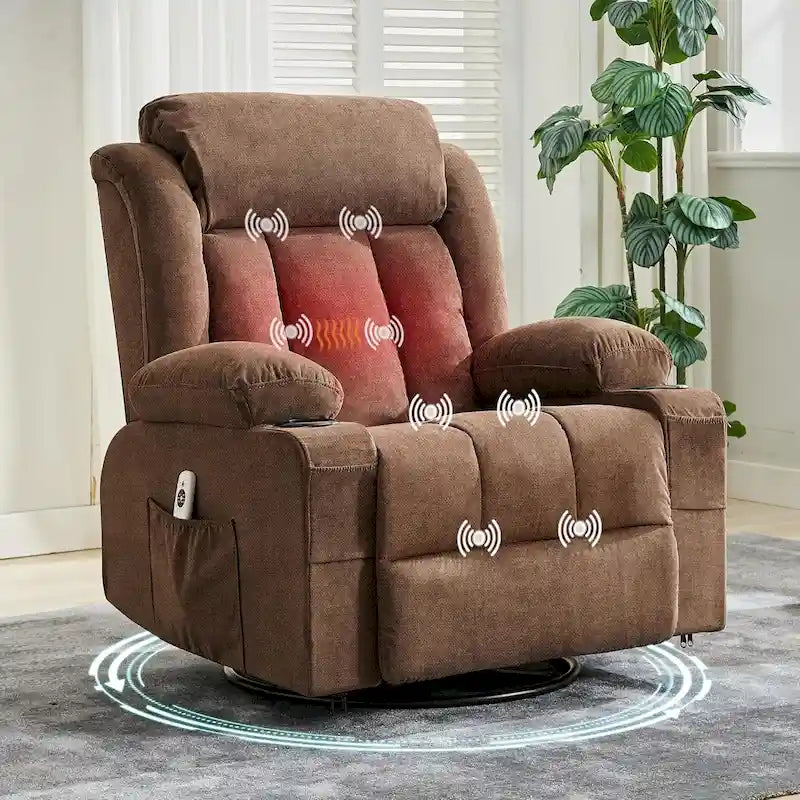 Fauteuil inclinable, Fauteuils à bascule avec massage et chauffage, Poches latérales et porte-gobelet