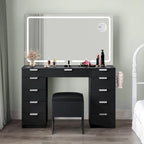 Moasis 46 Coiffeuse avec prise intégrée, miroir éclairé et support pour sèche-cheveux – 55,8 H x 46 L x 11,7 P