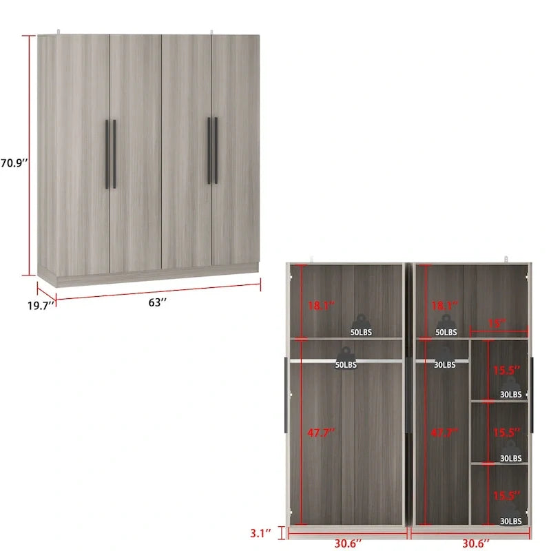 Armoire moderne autoportante en bois massif avec étagères de rangement