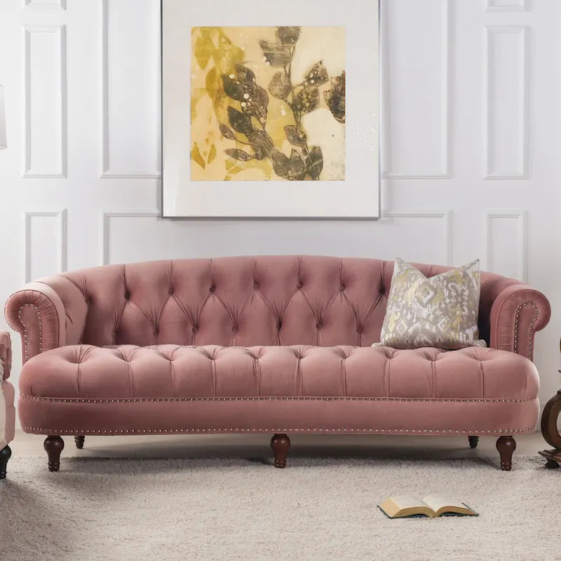 Canapé capitonné chesterfield La Rosa 84 en velours, style moderne du milieu du siècle