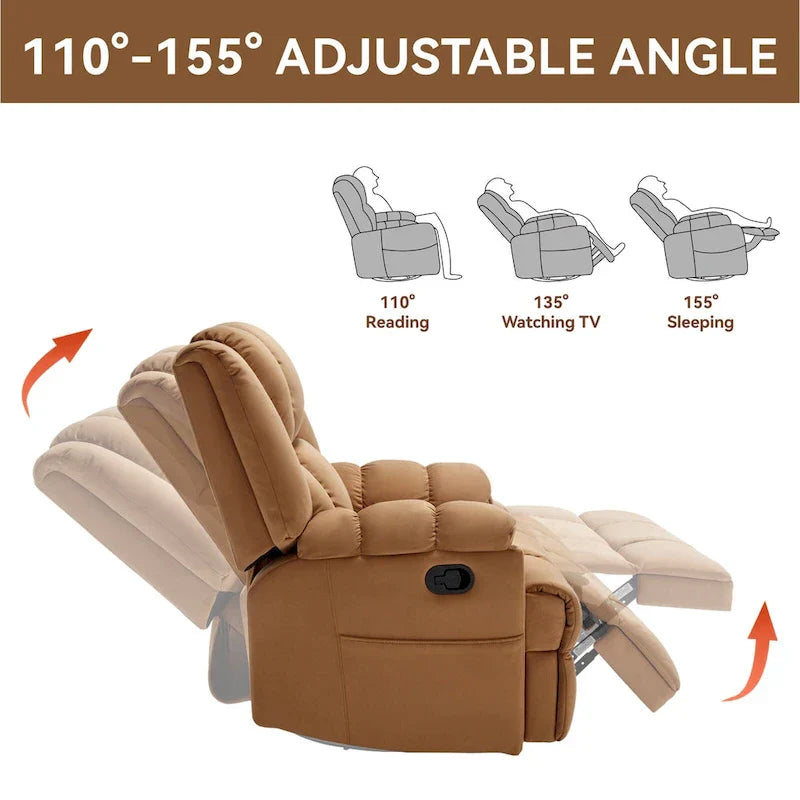 Fauteuil Inclinable Pivotant à Bascule Lazy Boy, Grand Fauteuil Inclinable Manuel Rembourré avec Accoudoirs et Dossier Capitonnés