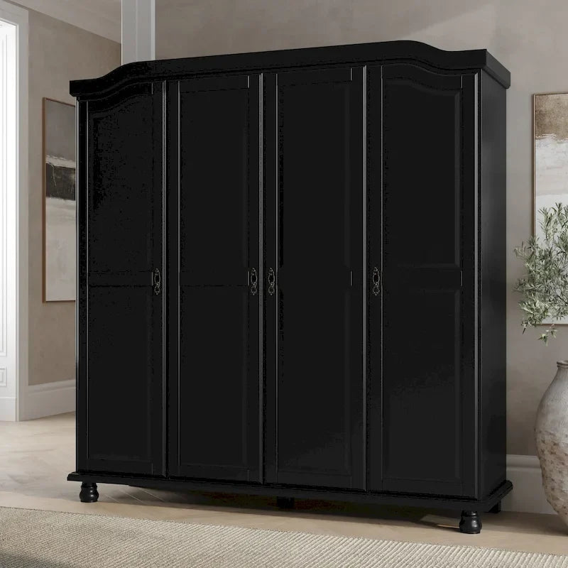 Palace Imports Kyle Armoire 4 portes 100 % en bois massif avec portes en bois massif ou portes miroir