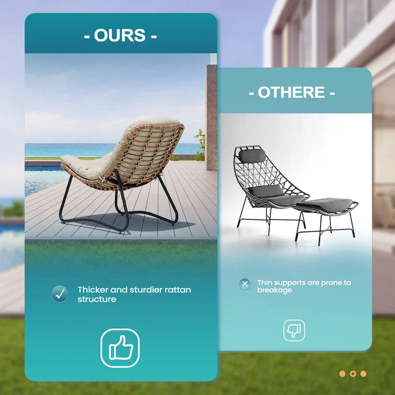 Chaises de jardin Papasan avec coussin, confortables, en rotin PE, avec table d'appoint