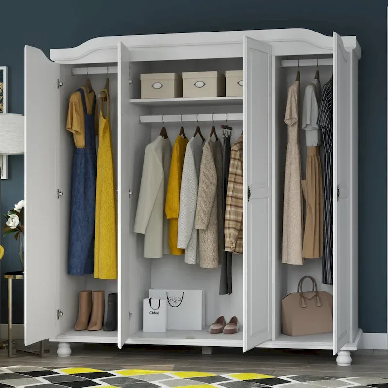 Palace Imports Kyle Armoire 4 portes 100 % en bois massif avec portes en bois massif ou portes miroir