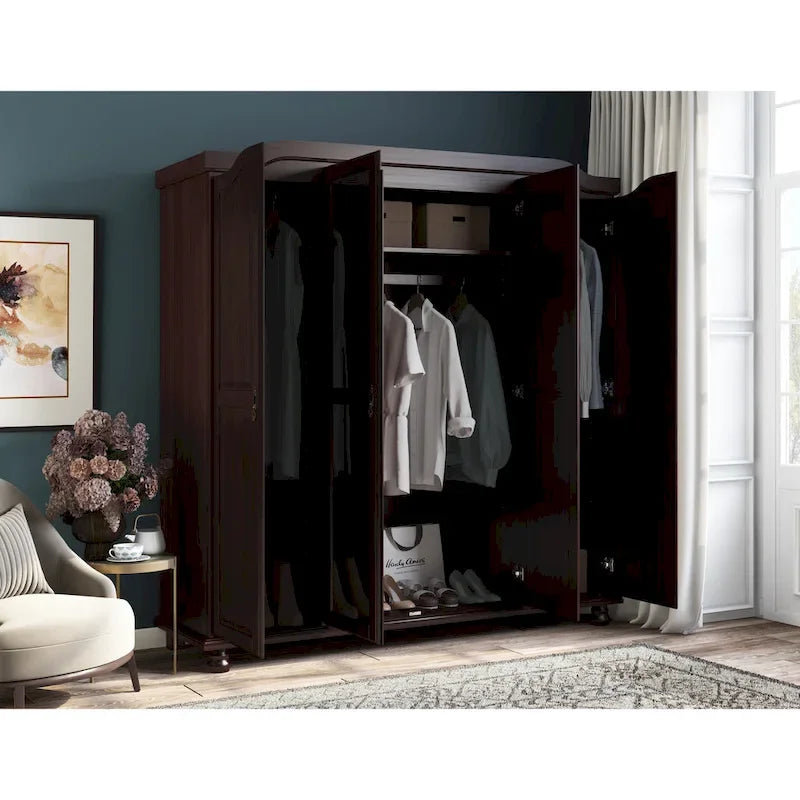 Palace Imports Kyle Armoire 4 portes 100 % en bois massif avec portes en bois massif ou portes miroir