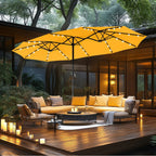 MAISON ARTS Parasol excentré rectangulaire de 4,5 m avec manivelle, parasol de marché double face d'extérieur avec lumières LED solaires et base incluse
