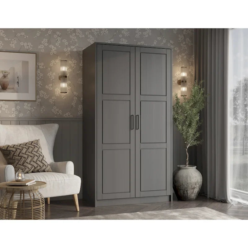 Palace Imports Armoire Urbaine 2 Portes 100% Bois Massif avec Portes Pleines et Miroirs