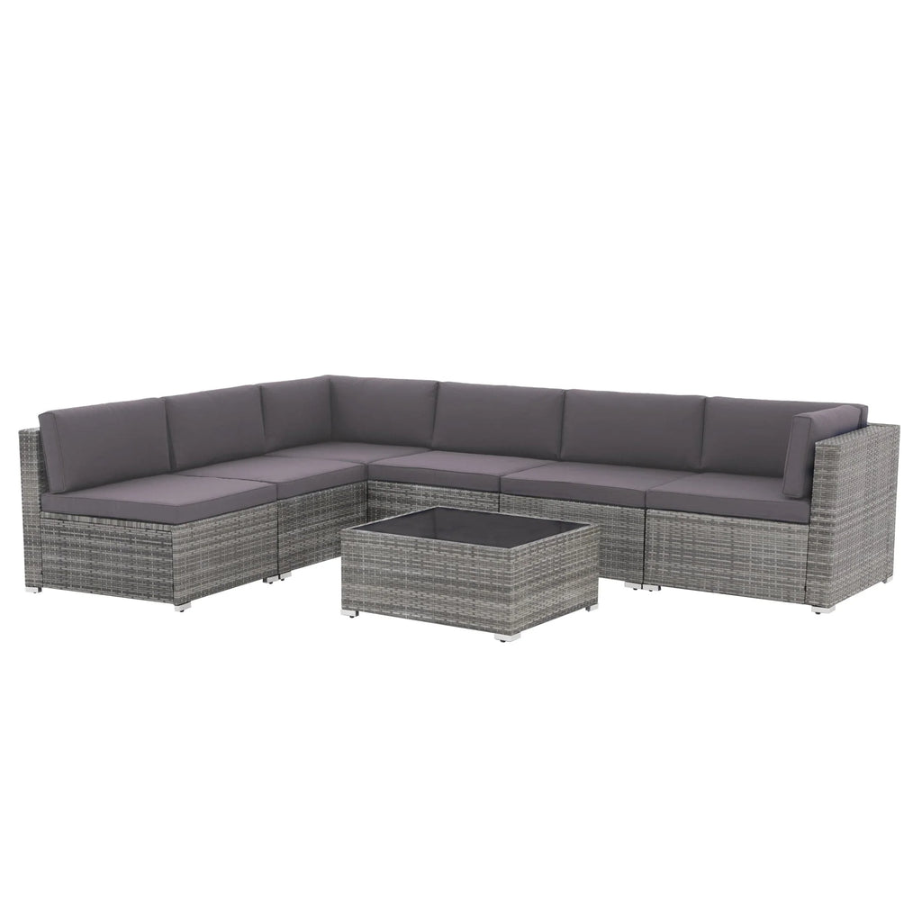 Ensemble de canapé d'angle d'extérieur 7 pièces en osier/acier avec coussins