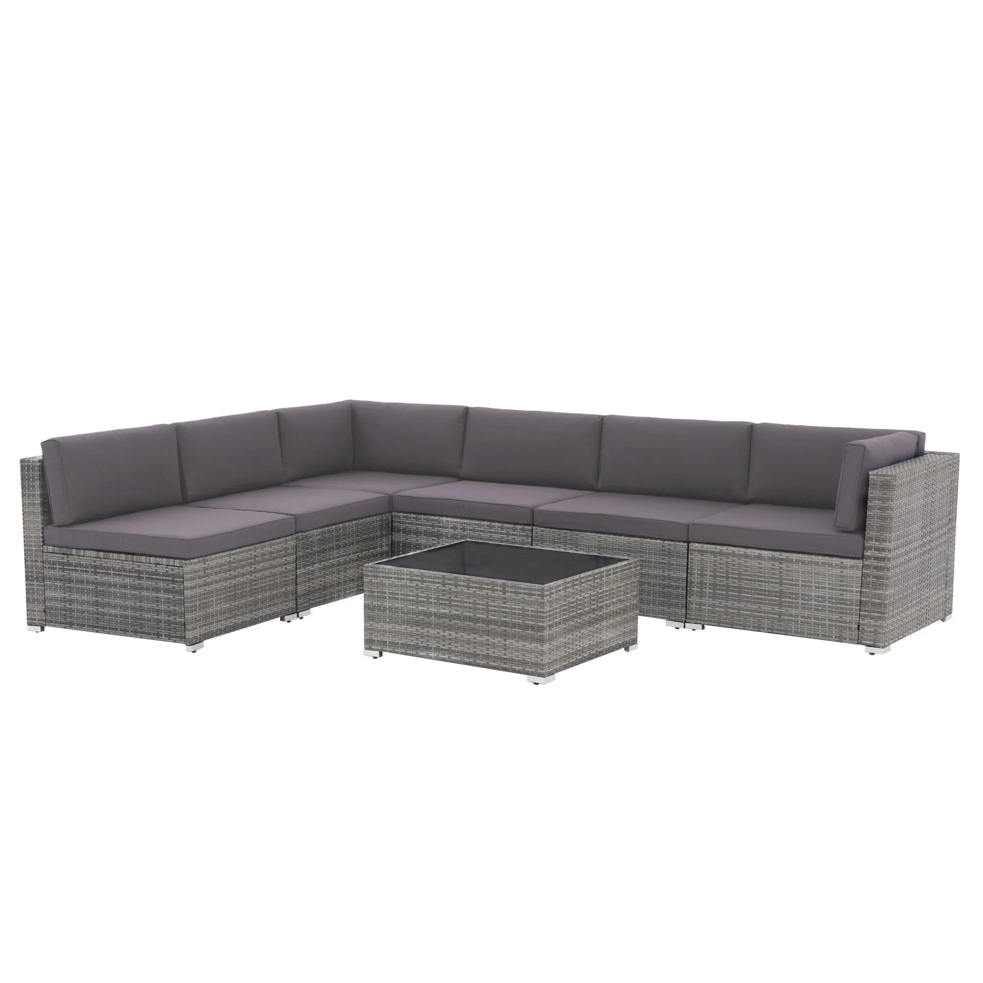 Ensemble de canapé d'angle d'extérieur 7 pièces en osier/acier avec coussins