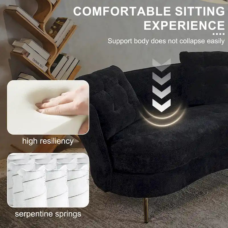 Canapé causeuse en velours avec pieds en métal doré pour salon